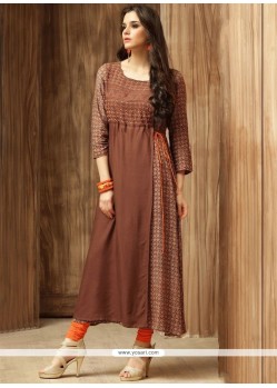 Cotton Brown Print Work Party Wear Kurti