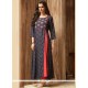 Print Work Navy Blue Cotton Party Wear Kurti