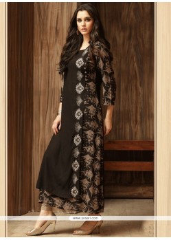 Cotton Black Print Work Party Wear Kurti