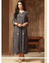 Print Work Grey Cotton Party Wear Kurti