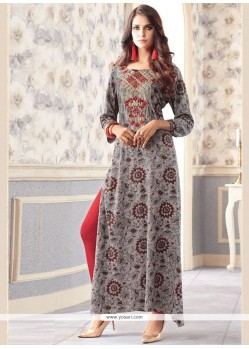 Print Cotton Party Wear Kurti In Grey