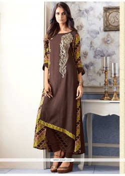 Print Work Cotton Brown Party Wear Kurti