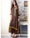 Print Work Cotton Brown Party Wear Kurti