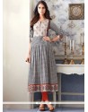 Print Work Grey Cotton Party Wear Kurti