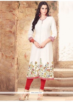 White Print Work Party Wear Kurti