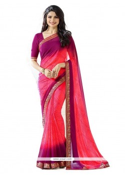 Prachi Desai Hot Pink Faux Georgette Print Work Casual Saree