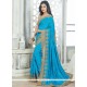 Embroidered Work Blue Art Silk Designer Traditional Saree