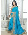 Embroidered Work Blue Art Silk Designer Traditional Saree