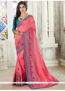 Pink Embroidered Work Art Silk Traditional Designer Saree