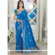 Blue Embroidered Work Art Silk Traditional Saree