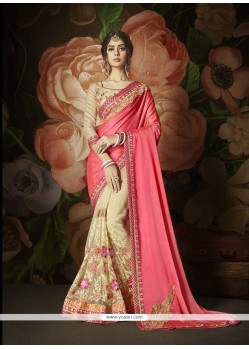 Beige And Pink Half N Half Designer Saree