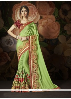 Art Silk Green Patch Border Work Designer Traditional Saree