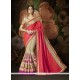 Embroidered Work Beige And Hot Pink Art Silk Designer Half N Half Saree