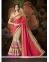 Embroidered Work Beige And Hot Pink Art Silk Designer Half N Half Saree