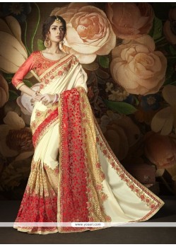 Beige Patch Border Work Art Silk Traditional Designer Saree