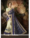 Art Silk Cream And Navy Blue Embroidered Work Half N Half Saree