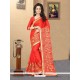 Red Patch Border Work Faux Chiffon Saree