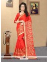 Red Patch Border Work Faux Chiffon Saree