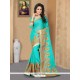 Embroidered Work Turquoise Faux Chiffon Classic Saree