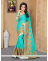 Embroidered Work Turquoise Faux Chiffon Classic Saree