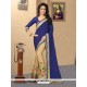 Fancy Fabric Beige And Navy Blue Embroidered Work Half N Half Saree