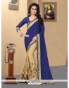 Fancy Fabric Beige And Navy Blue Embroidered Work Half N Half Saree