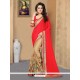 Fancy Fabric Beige And Red Designer Half N Half Saree