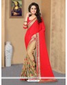 Fancy Fabric Beige And Red Designer Half N Half Saree