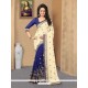 Embroidered Work Cream And Navy Blue Designer Half N Half Saree