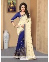 Embroidered Work Cream And Navy Blue Designer Half N Half Saree