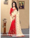 Cream And Red Fancy Fabric Half N Half Designer Saree