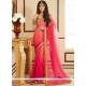 Satin Rose Pink Patch Border Work Shaded Saree