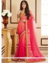 Satin Rose Pink Patch Border Work Shaded Saree