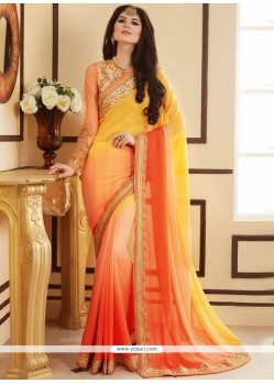 Embroidered Satin Classic Saree In Orange