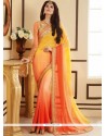 Embroidered Satin Classic Saree In Orange