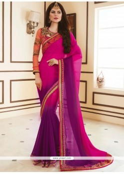 Satin Patch Border Work Shaded Saree