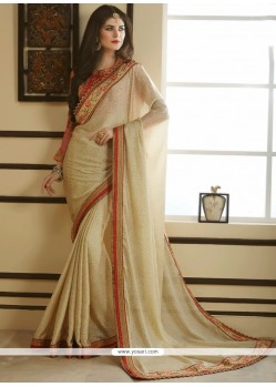 Beige Patch Border Work Classic Saree