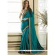 Teal Embroidered Work Satin Designer Saree