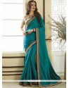 Teal Embroidered Work Satin Designer Saree