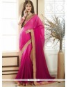 Pink And Rani Embroidered Work Satin Shaded Saree