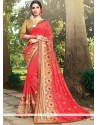 Rose Pink Patch Border Work Classic Designer Saree