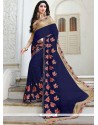 Faux Georgette Navy Blue Classic Designer Saree