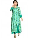 Print Work Rayon Sea Green Party Wear Kurti