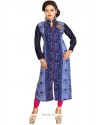 Print Work Blue Rayon Party Wear Kurti