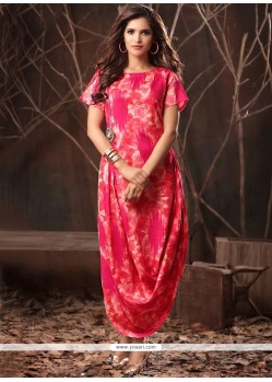 Hot Pink Cotton Party Wear Kurti