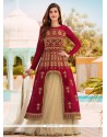 Beige And Maroon Long Choli Lehenga