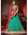 Net Sea Green Embroidered Work Lehenga Choli