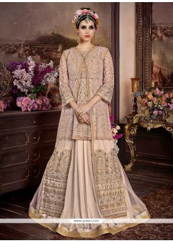 Embroidered Work Beige Net Long Choli Lehenga