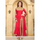 Red Embroidered Work Faux Georgette Designer Suit