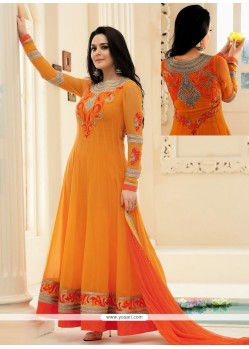 Preity Zinta Orange Resham Anarkali Salwar Kameez